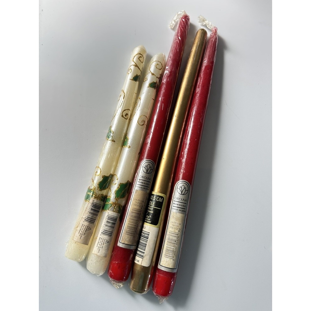 TAPERED CANDLES 12" & 9.5"‎ Colonial Cape Cod Carolina Red Gold Green Hollies
